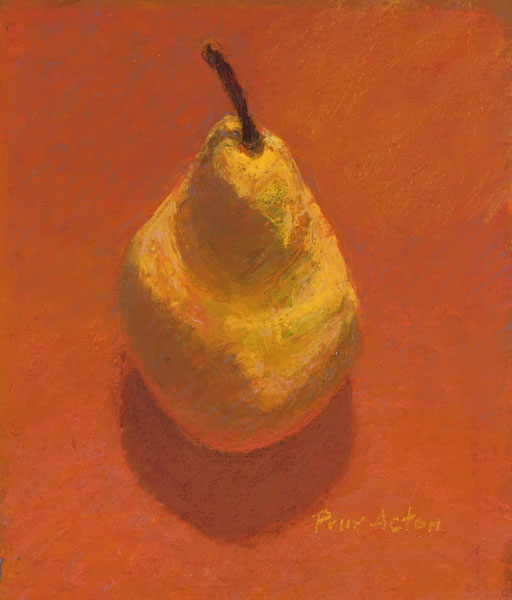 Yellow Pear on Red Gold. Image 200x225mm Framed 392x432mm. $1220.00