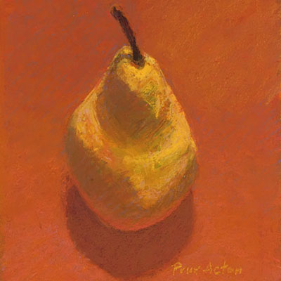 Pear #2 Yellow Pear on Red Gold. Image 200x225mm Framed 392x432mm. $1220.00