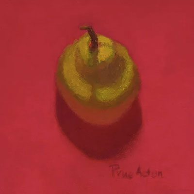 Pear #4 Yellow Pear on Red. Image 205x205mm Framed 395x410mm. $1230.00
