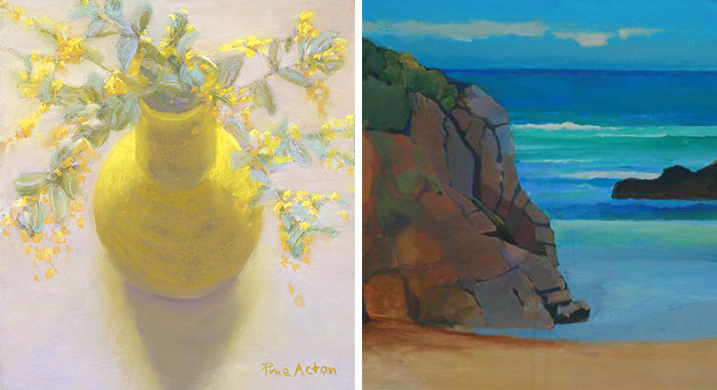 Wattle #1 painting by Prue Acton and Wine Glass Cove by Merv Moriarty