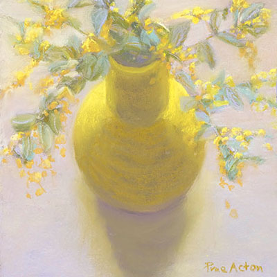 Wattle #1 Yellow on White. Image 280x360mm Framed 508x610mm. $2640.00