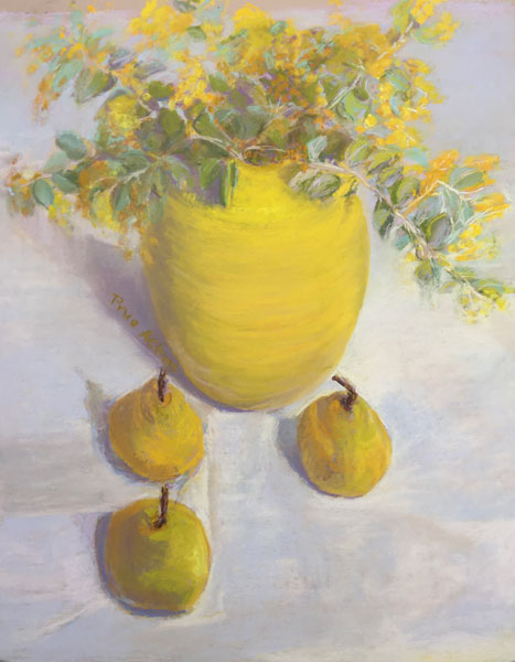 Yellow, Vase, Pears. Image 460x545mm Framed 690x795mm. $4300.00